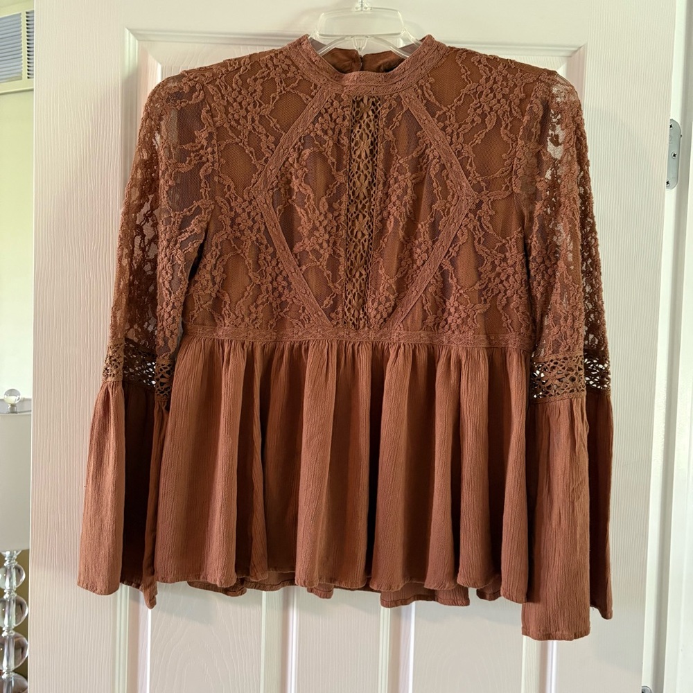 Boho brown lace top